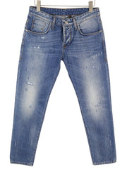 TAKESHY KUROSAWA Men's Jeans W34 Blue Whiskered Distressed Slim Fit