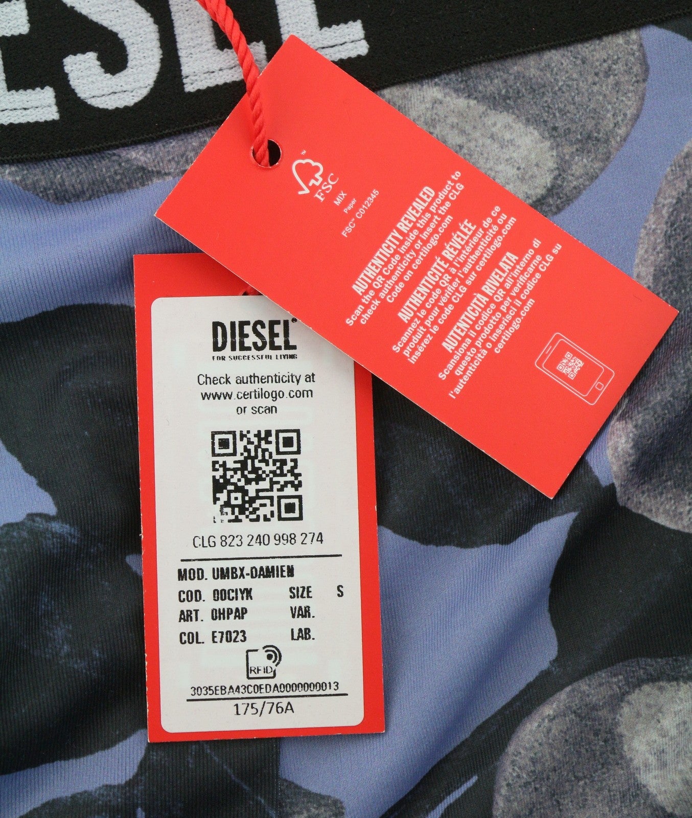 DIESEL Umbx-Damien 0HPAP Men Underwear S Blue Floral All-Over Print Boxer