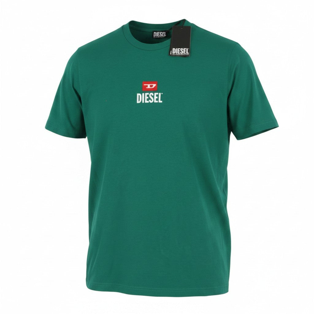DIESEL T-Just-Small-New D Logo Men T-Shirt XL Green Cotton Tricot Short Sleeve