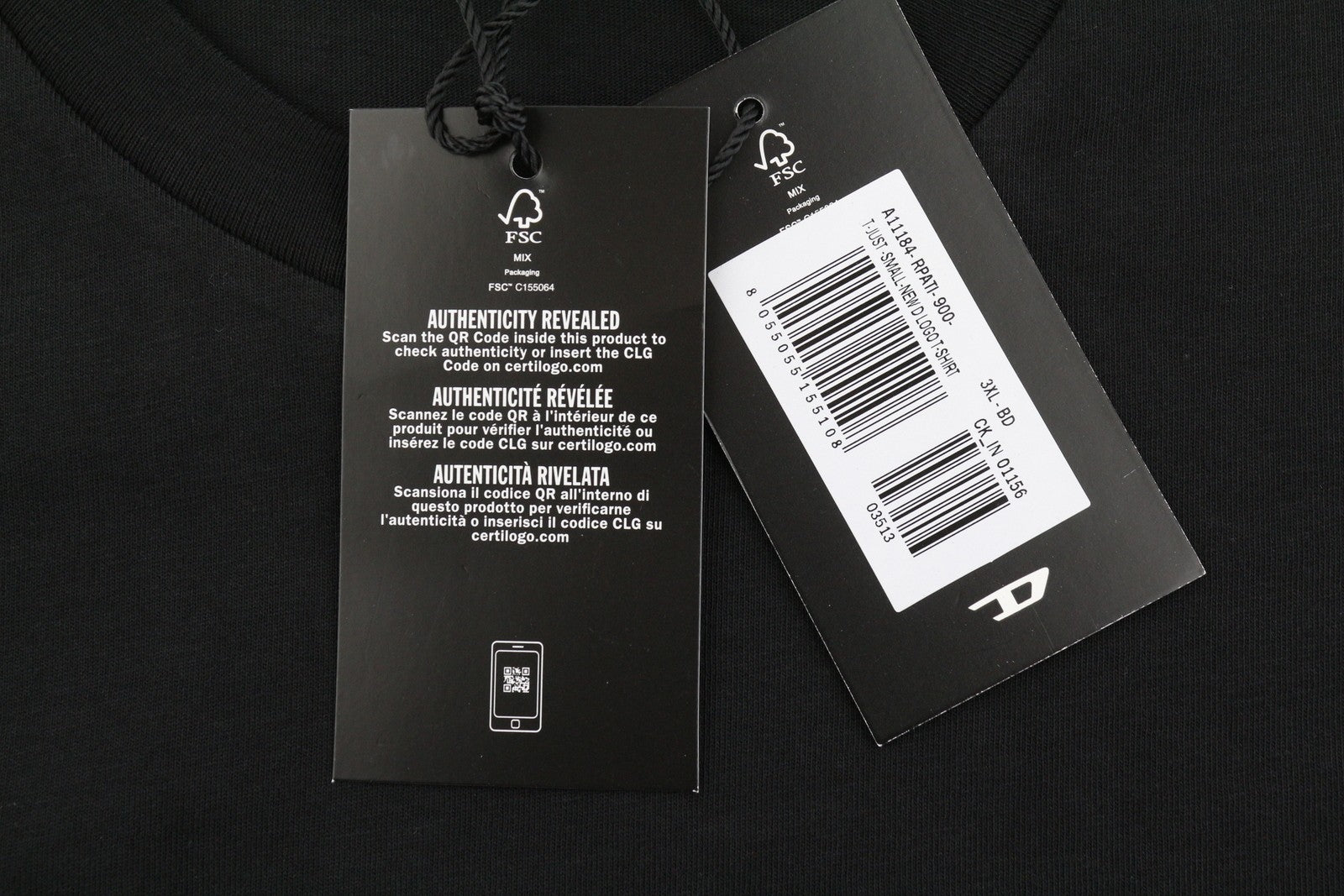 DIESEL T-Just-Small-New D Logo Men T-Shirt 3XL Black Cotton Tricot Short Sleeve