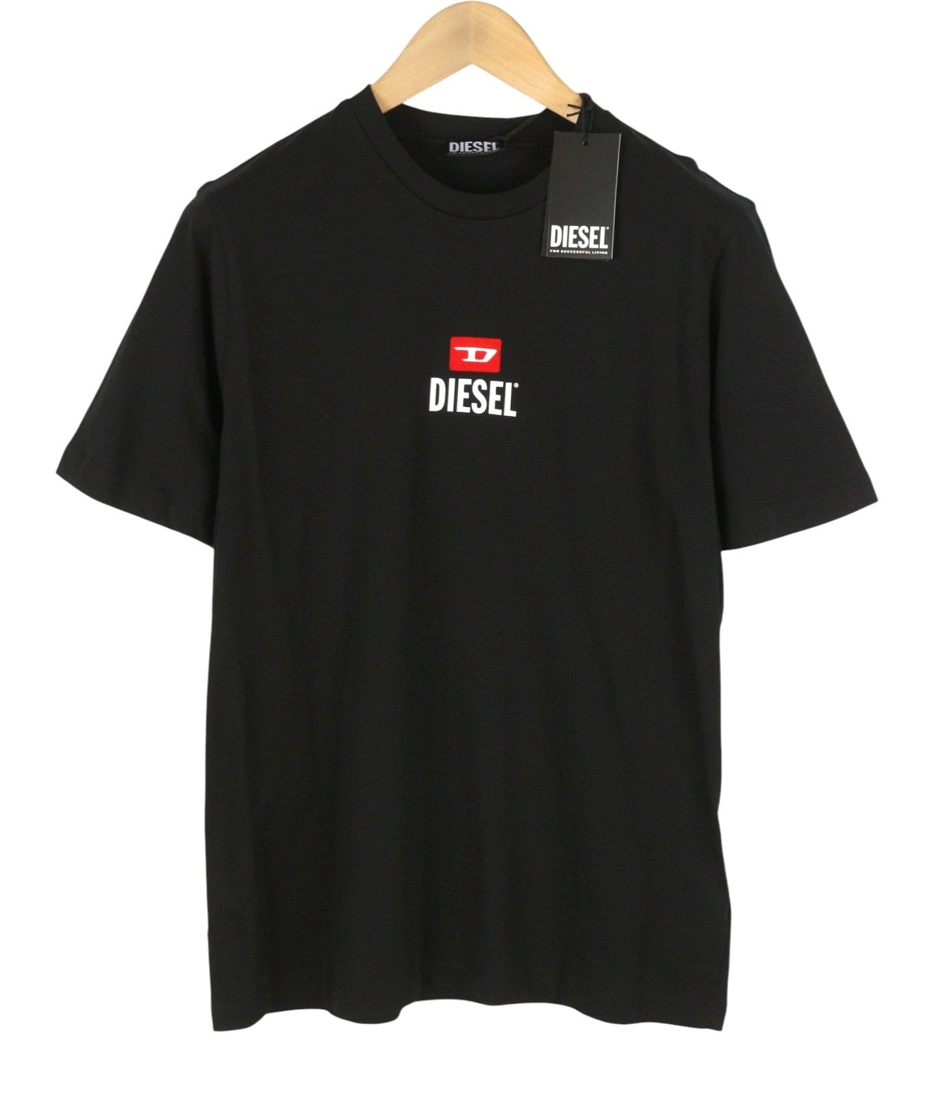DIESEL T-Just-Small-New D Logo Men T-Shirt XL Black Cotton Tricot Short Sleeve