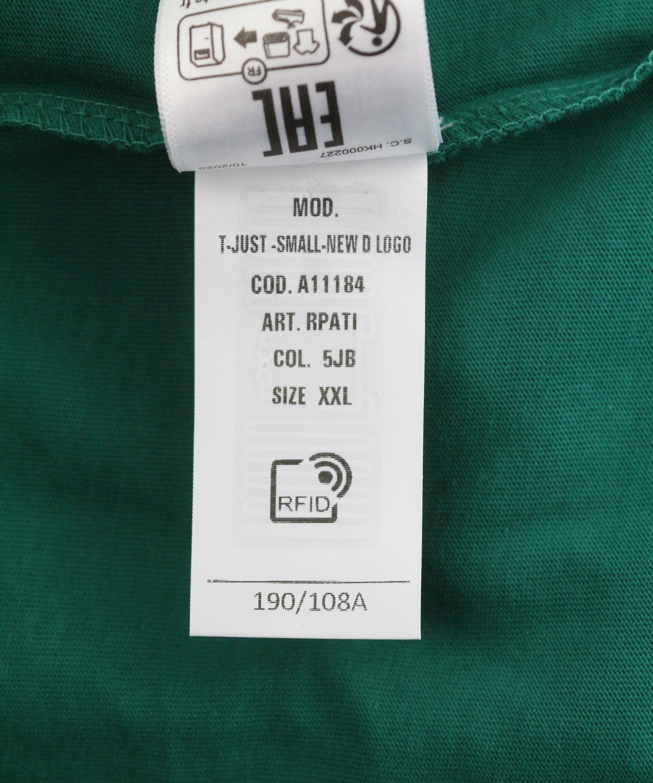 DIESEL T-Just-Small-New D Logo Men T-Shirt 2XL Green Cotton Tricot Short Sleeve