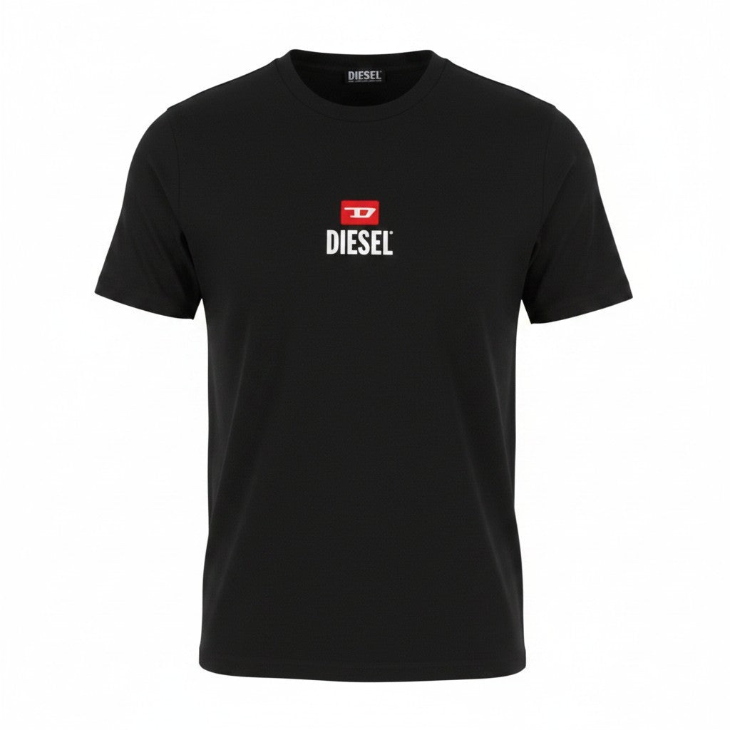 DIESEL T-Just-Small-New D Logo Men T-Shirt L Black Cotton Tricot Short Sleeve