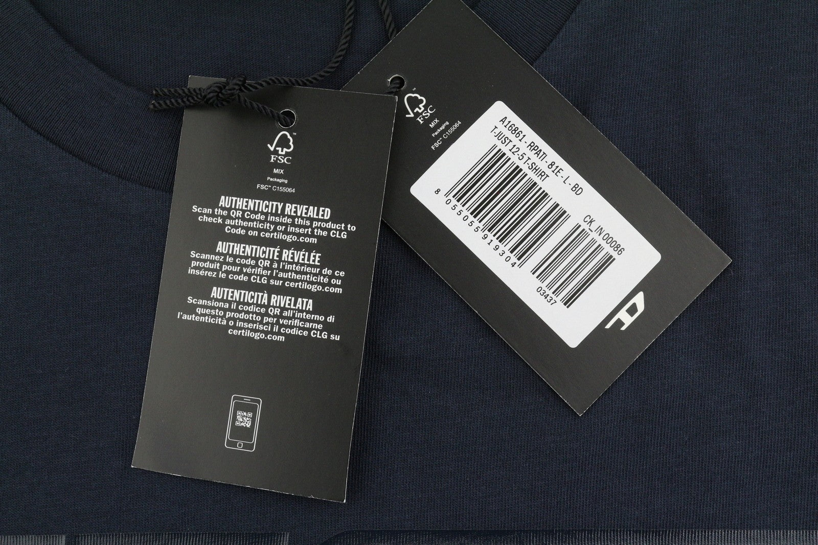 DIESEL T-Just 12-5 Men T-Shirt L Dark Blue Cotton Tricot Short Sleeve