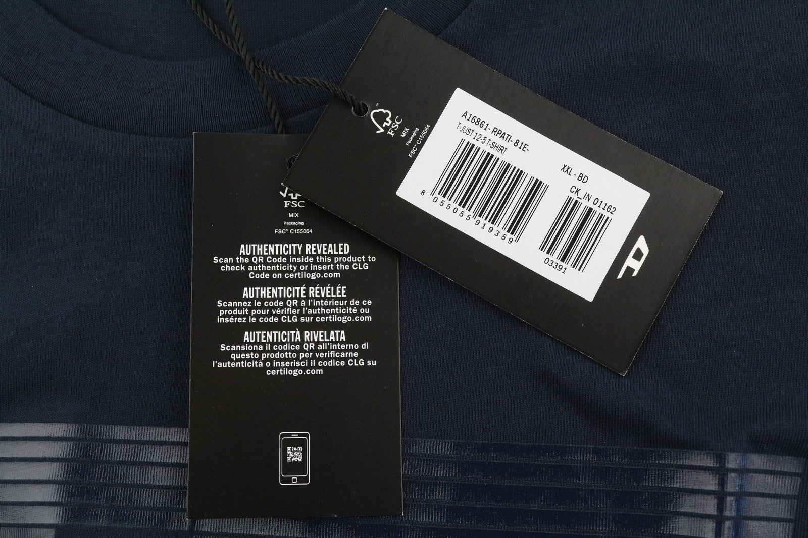 DIESEL T-Just 12-5 Men T-Shirt 2XL Dark Blue Cotton Tricot Short Sleeve