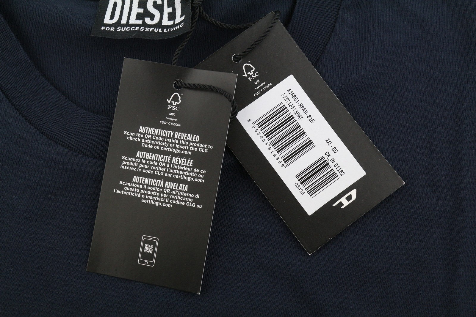 DIESEL T-Just 12-5 Men T-Shirt 2XL Dark Blue Cotton Tricot Short Sleeve