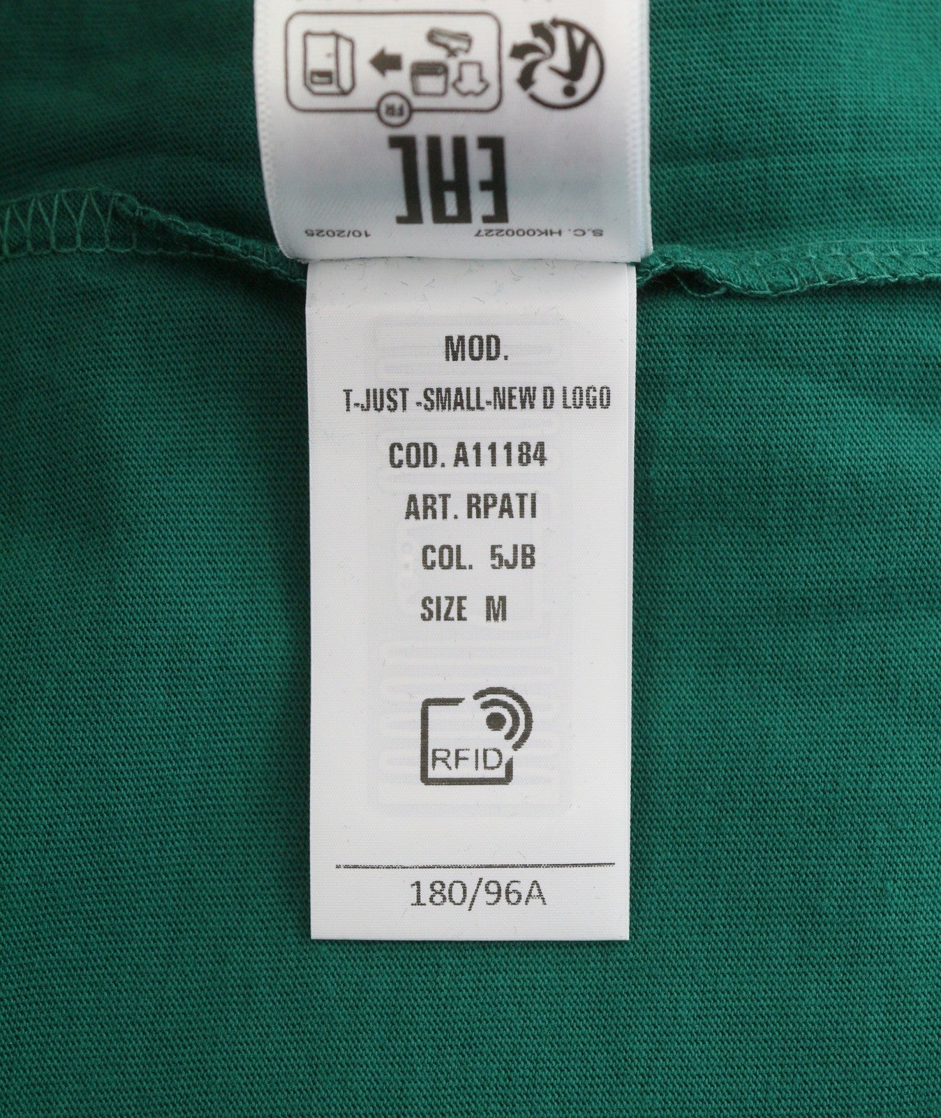 DIESEL T-Just-Small-New D Logo Men T-Shirt M Green Cotton Tricot Short Sleeve