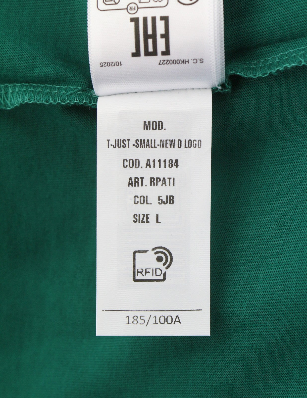 DIESEL T-Just-Small-New D Logo Men T-Shirt L Green Cotton Tricot Short Sleeve