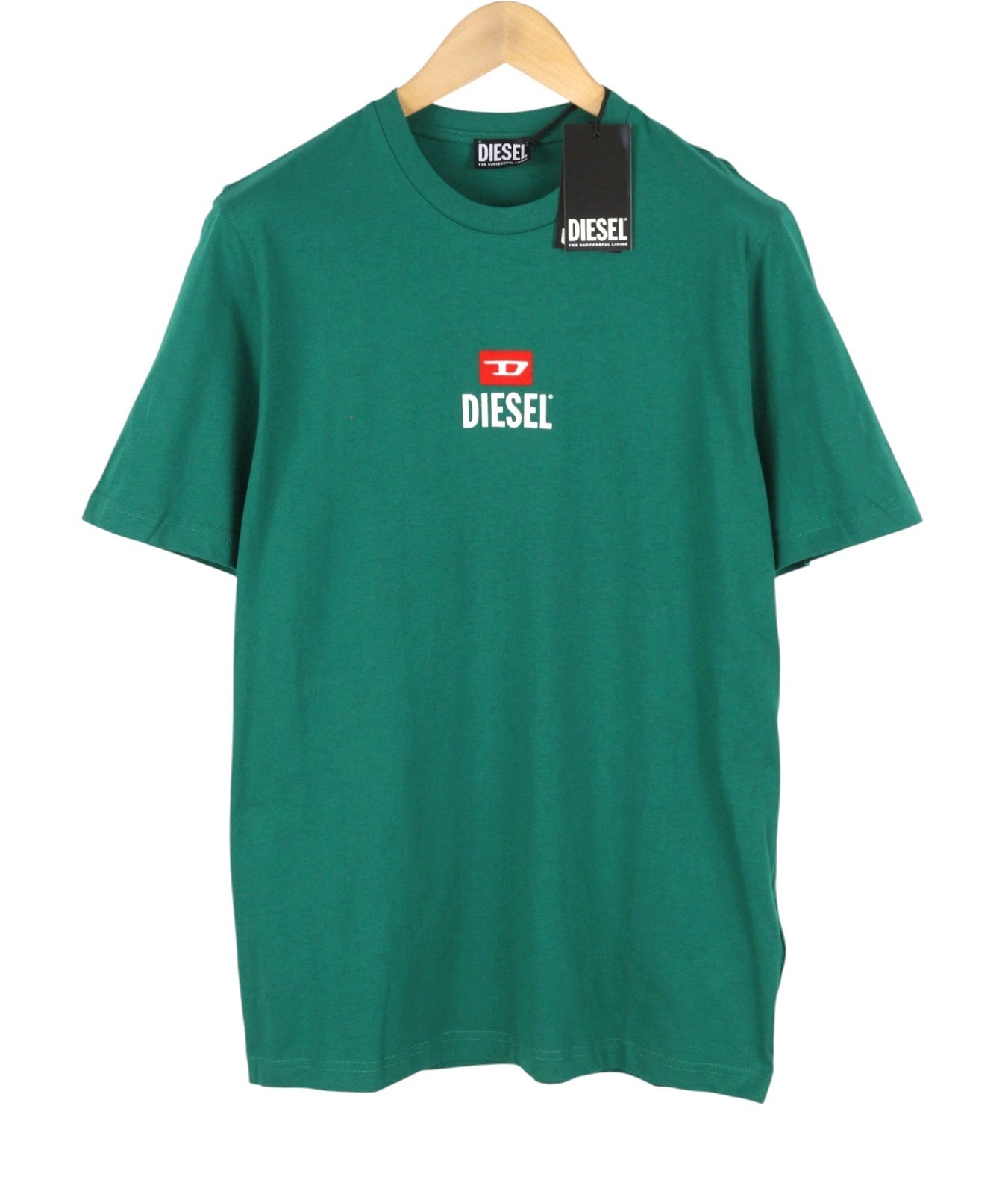 DIESEL T-Just-Small-New D Logo Men T-Shirt L Green Cotton Tricot Short Sleeve