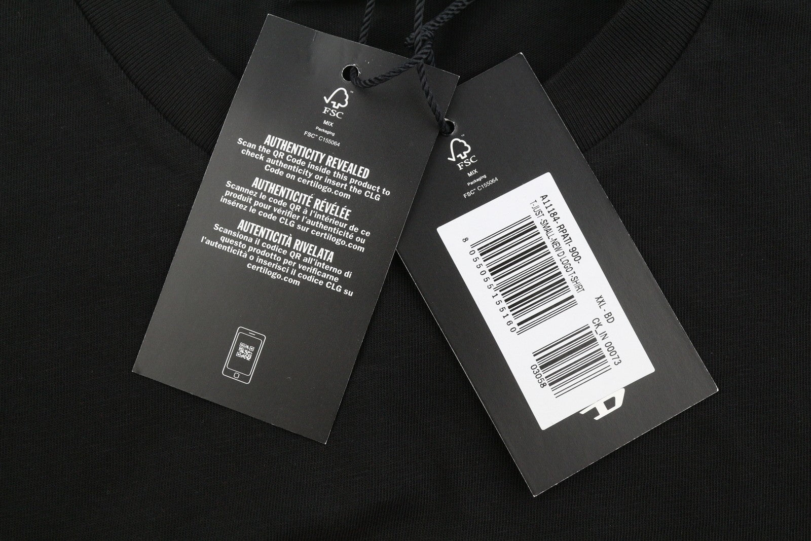 DIESEL T-Just-Small-New D Logo Men T-Shirt 2XL Black Cotton Tricot Short Sleeve