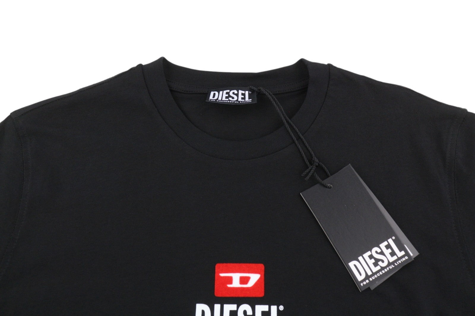 DIESEL T-Just-Small-New D Logo Men T-Shirt M Black Cotton Tricot Short Sleeve