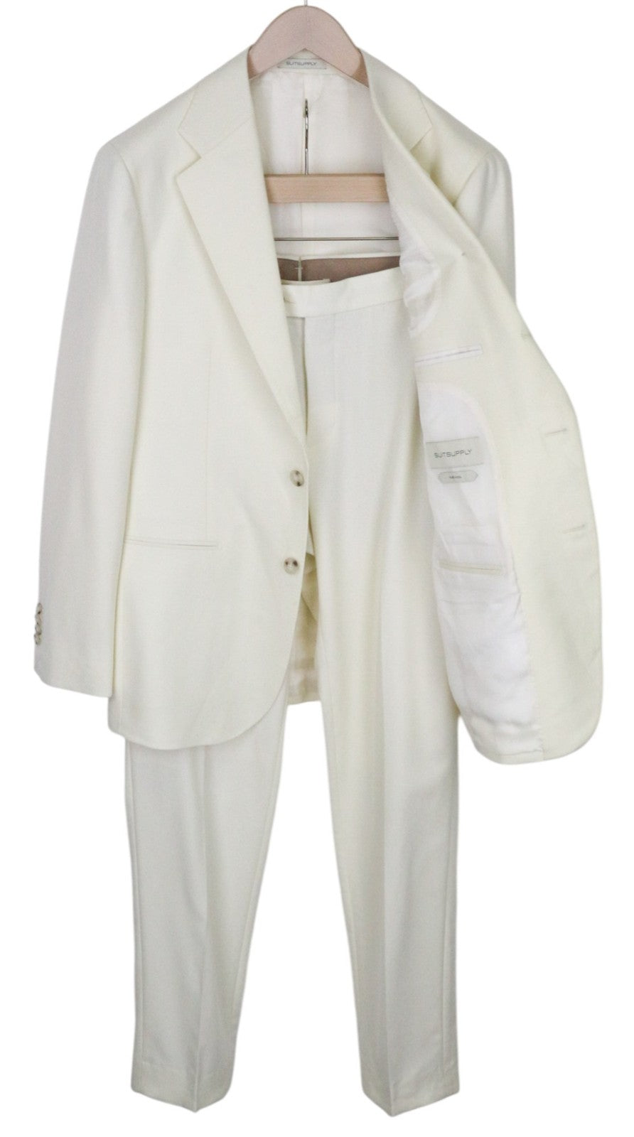 SUITSUPPLY Havana Men Suit UK40R Off-White Single-Breasted Slim Pure Wool 2Piece