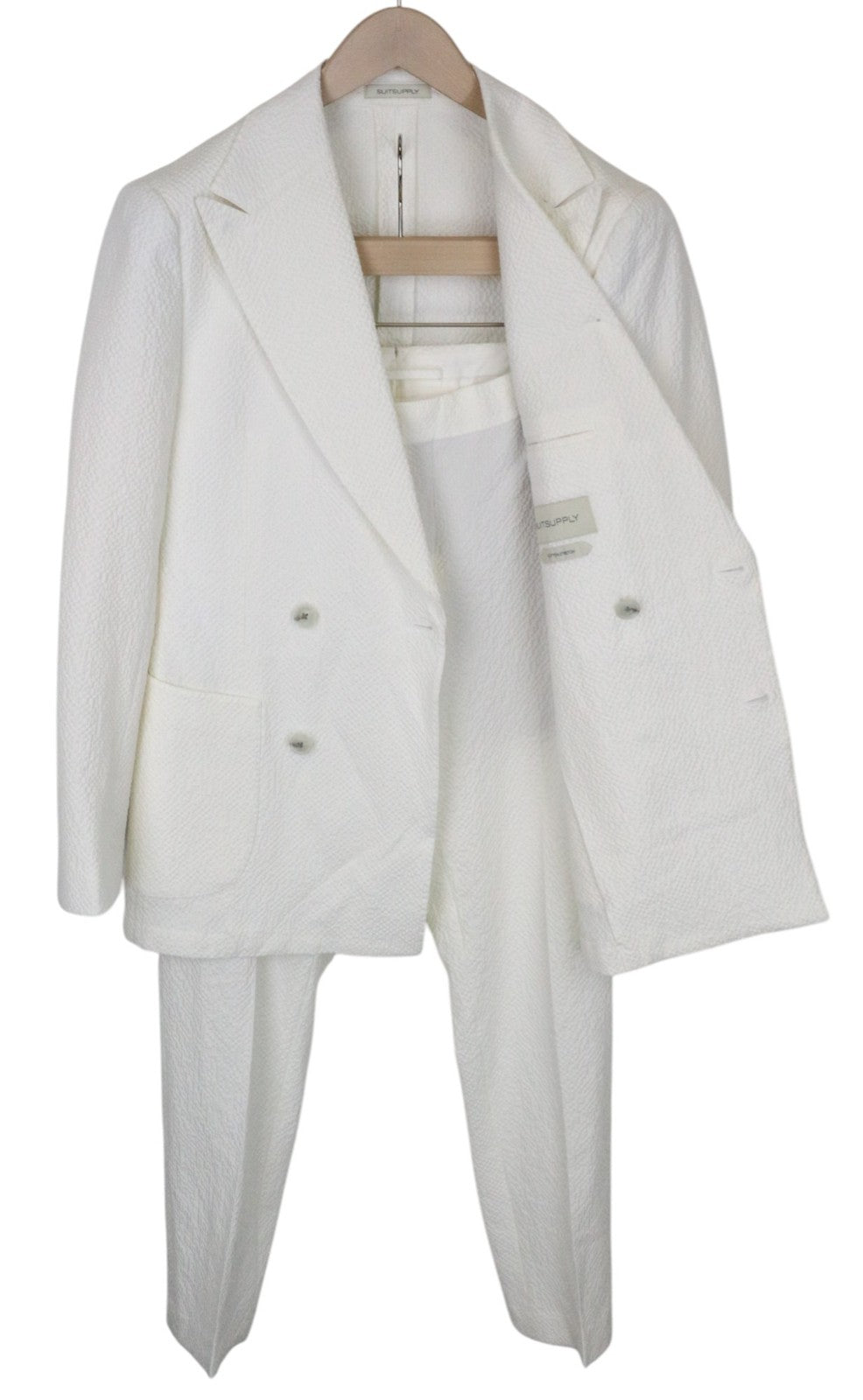 SUITSUPPLY Havana Men Suit UK34R Double-Breast White Slim Cotton Stretch 2Piece
