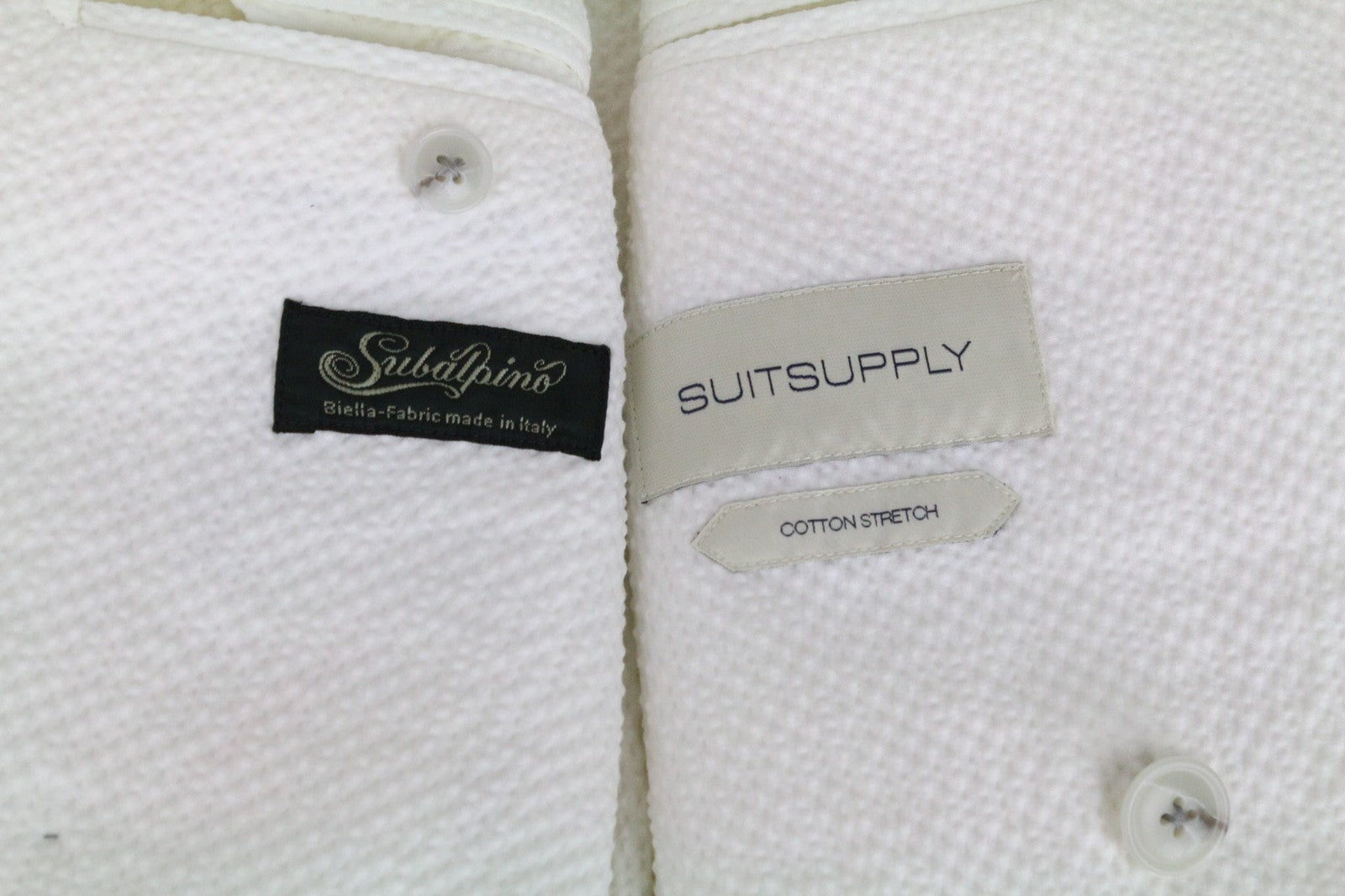 SUITSUPPLY Havana Men Suit UK34R Double-Breast White Slim Cotton Stretch 2Piece