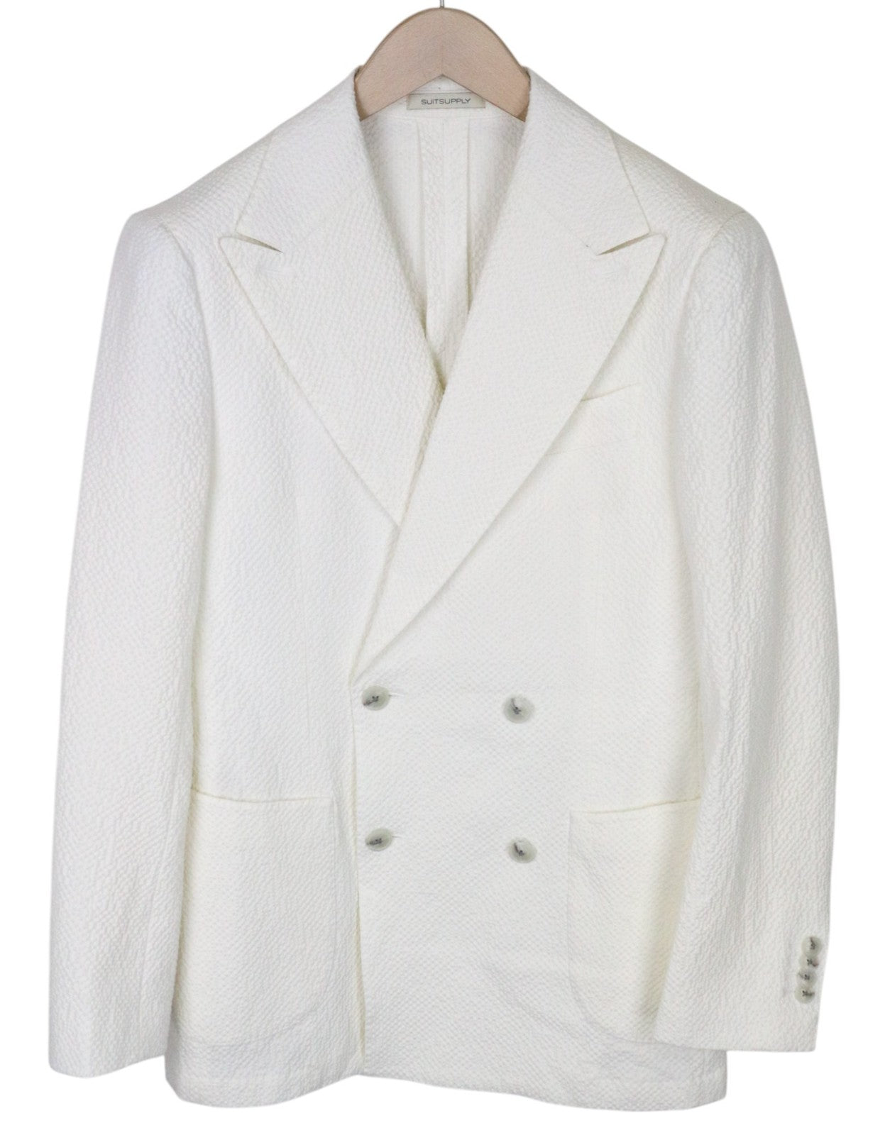 SUITSUPPLY Havana Men Suit UK34R Double-Breast White Slim Cotton Stretch 2Piece