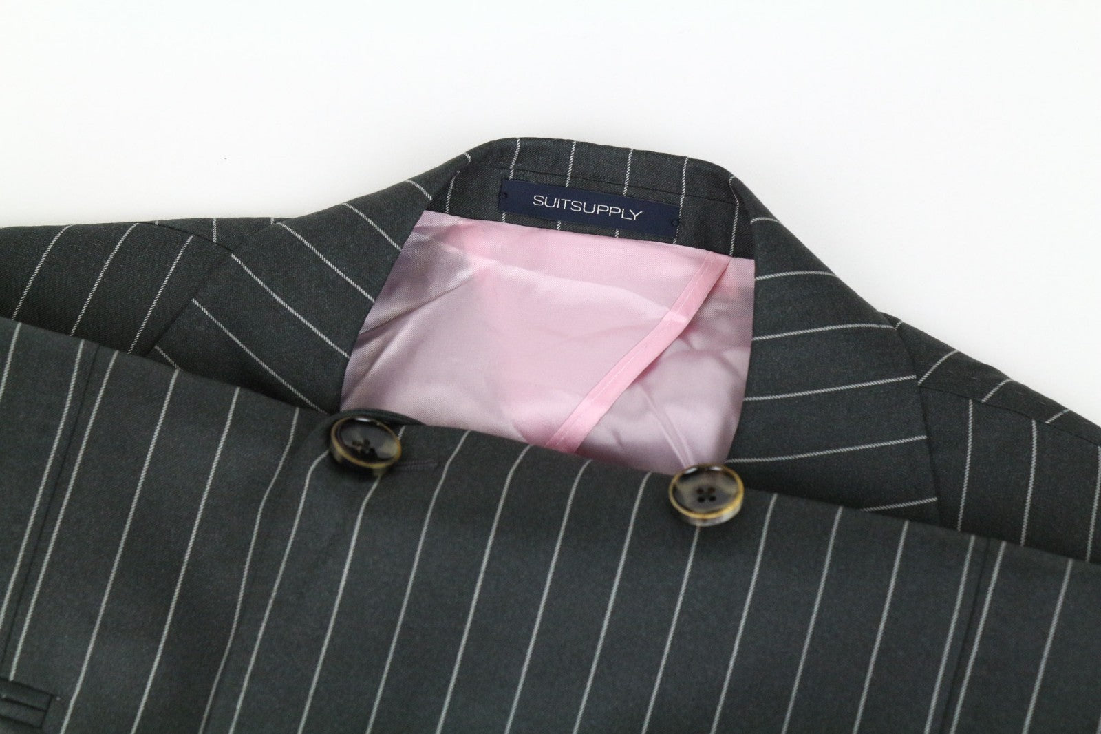 SUITSUPPLY La Spalla Women Blazer UK36S Green Wool Silk Striped Double-Breasted