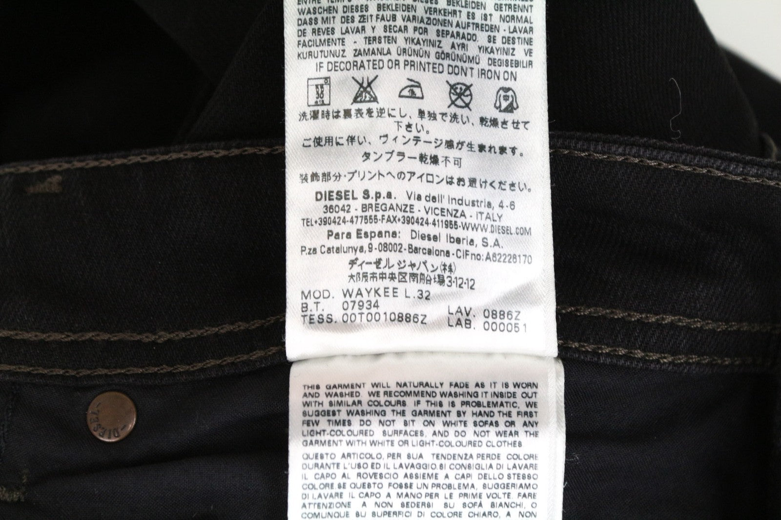 DIESEL Waykee 0886Z Men Jeans W27/L32 Boys Straight Fit Black Cotton Stretch
