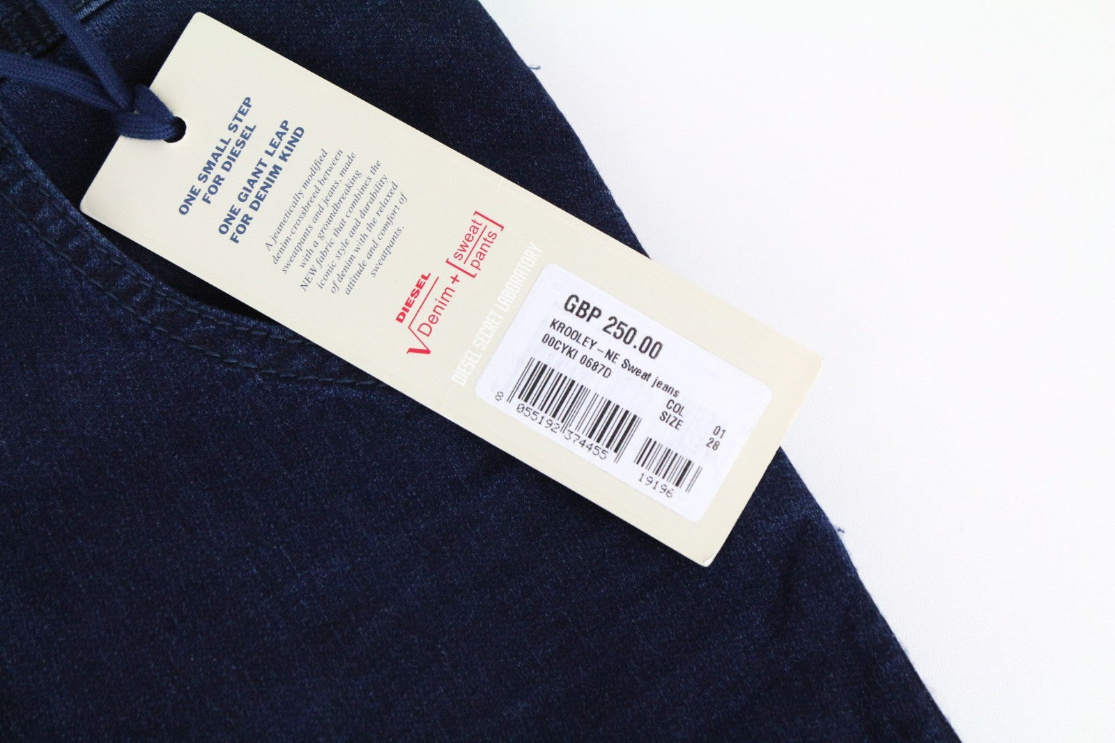 DIESEL Krooley-NE 0687D Men Jeans W28 Sweat Jogg Slim Carrot Blue Cotton Stretch