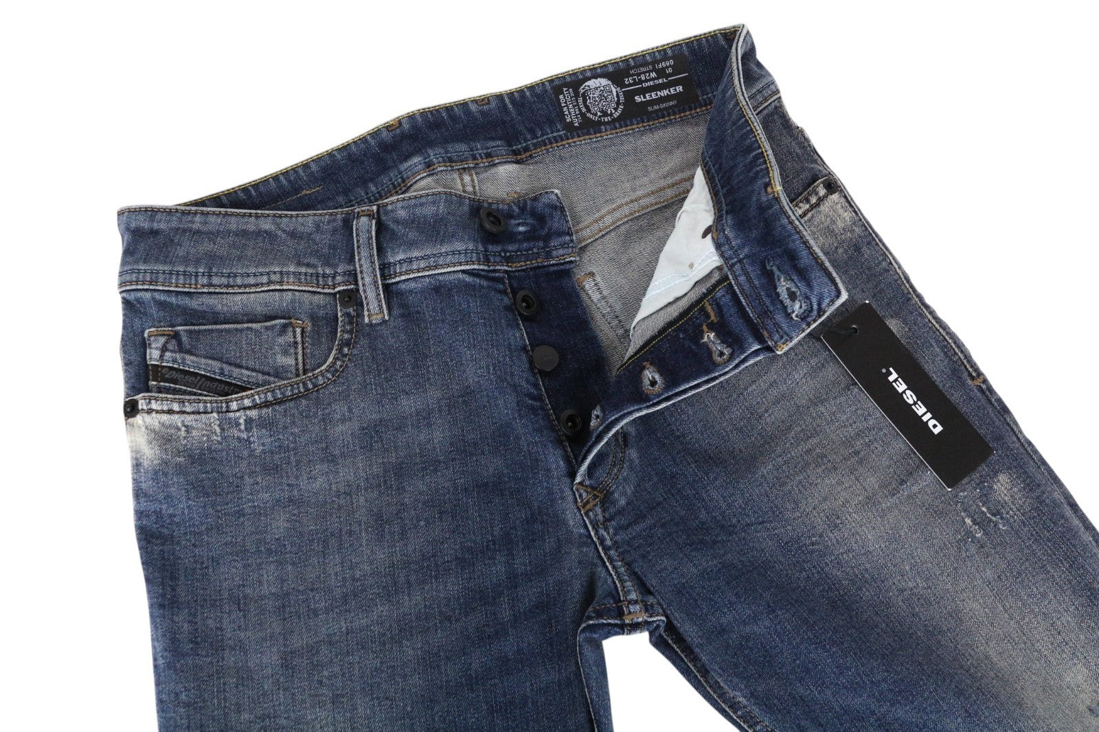 DIESEL Sleenker 069FI Men Jeans W28/L32 Slim Skinny Fit Blue Cotton Stretch