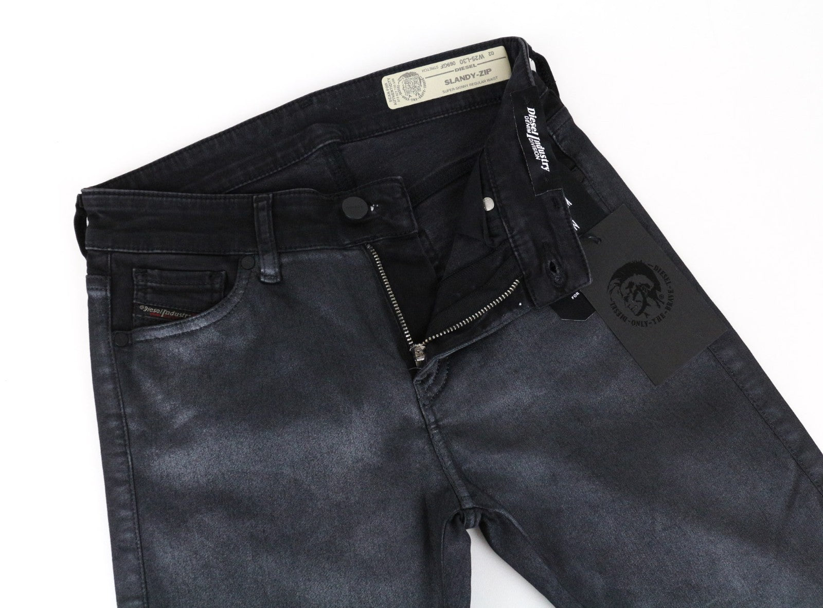 DIESEL Slandy-Zip 069GF Women Jeans W25/L30 Super Skinny Grey Stretch Coated