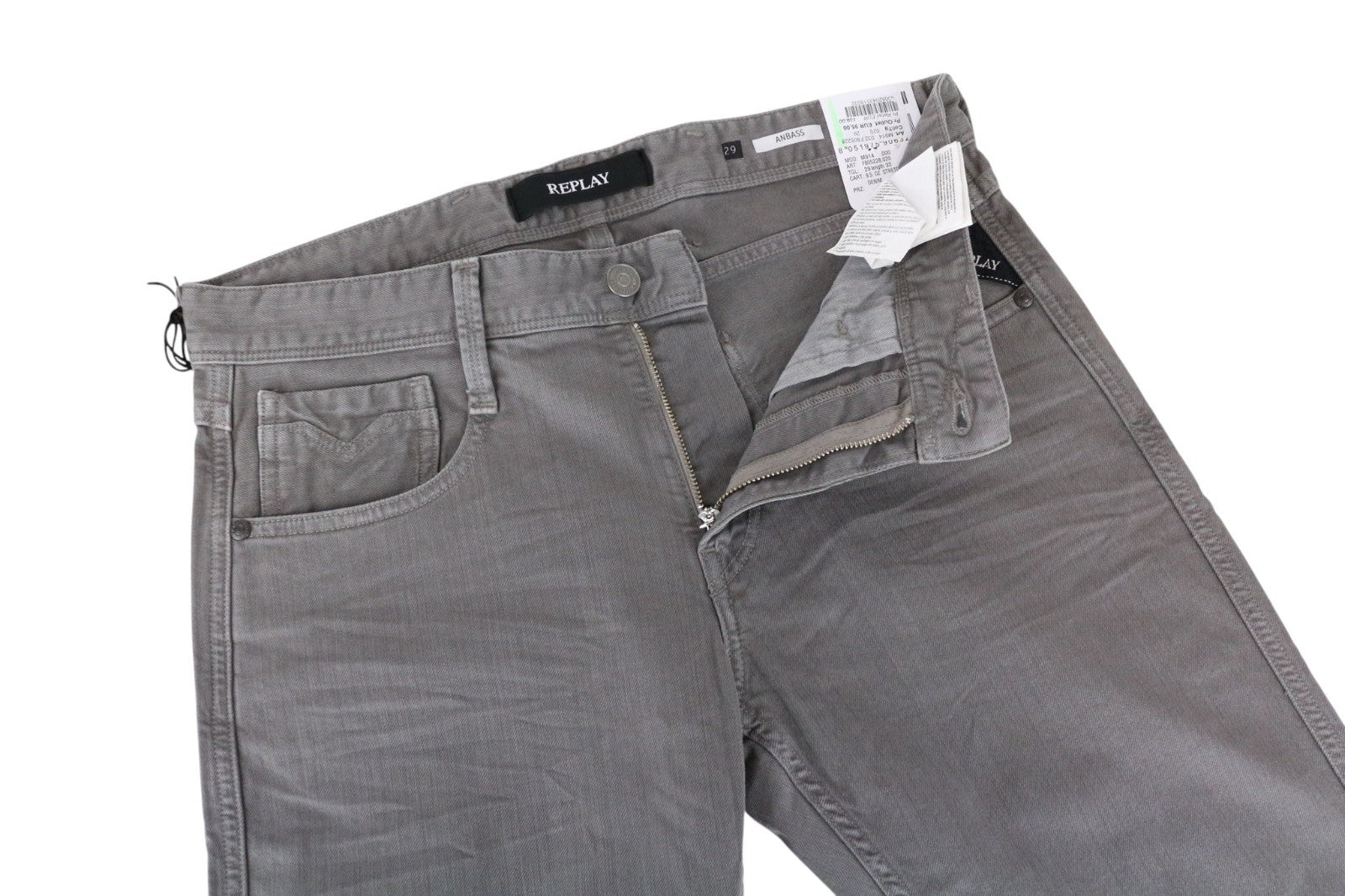 REPLAY Anbass Men Jeans W29/L32 Slim Fit Casual Grey Cotton Stretch Denim