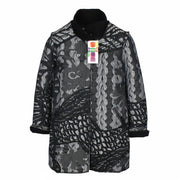 DESIGUAL Black Helium Women Coat 38 Grey Patterned Single-Breasted Long Sleeve