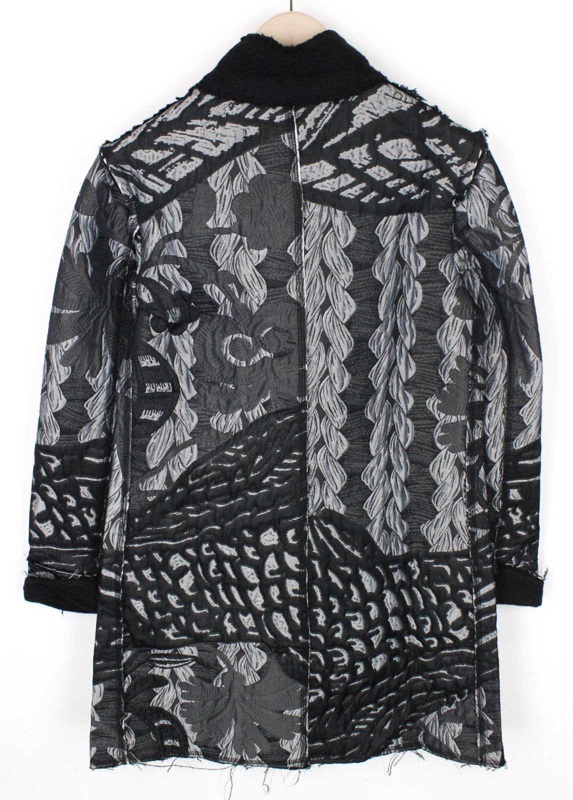 DESIGUAL Black Helium Women Coat 38 Grey Patterned Single-Breasted Long Sleeve