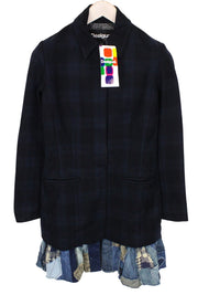 DESIGUAL Snowrobot Women Coat 36 Blue Wool Cotton Blend Checked Collared