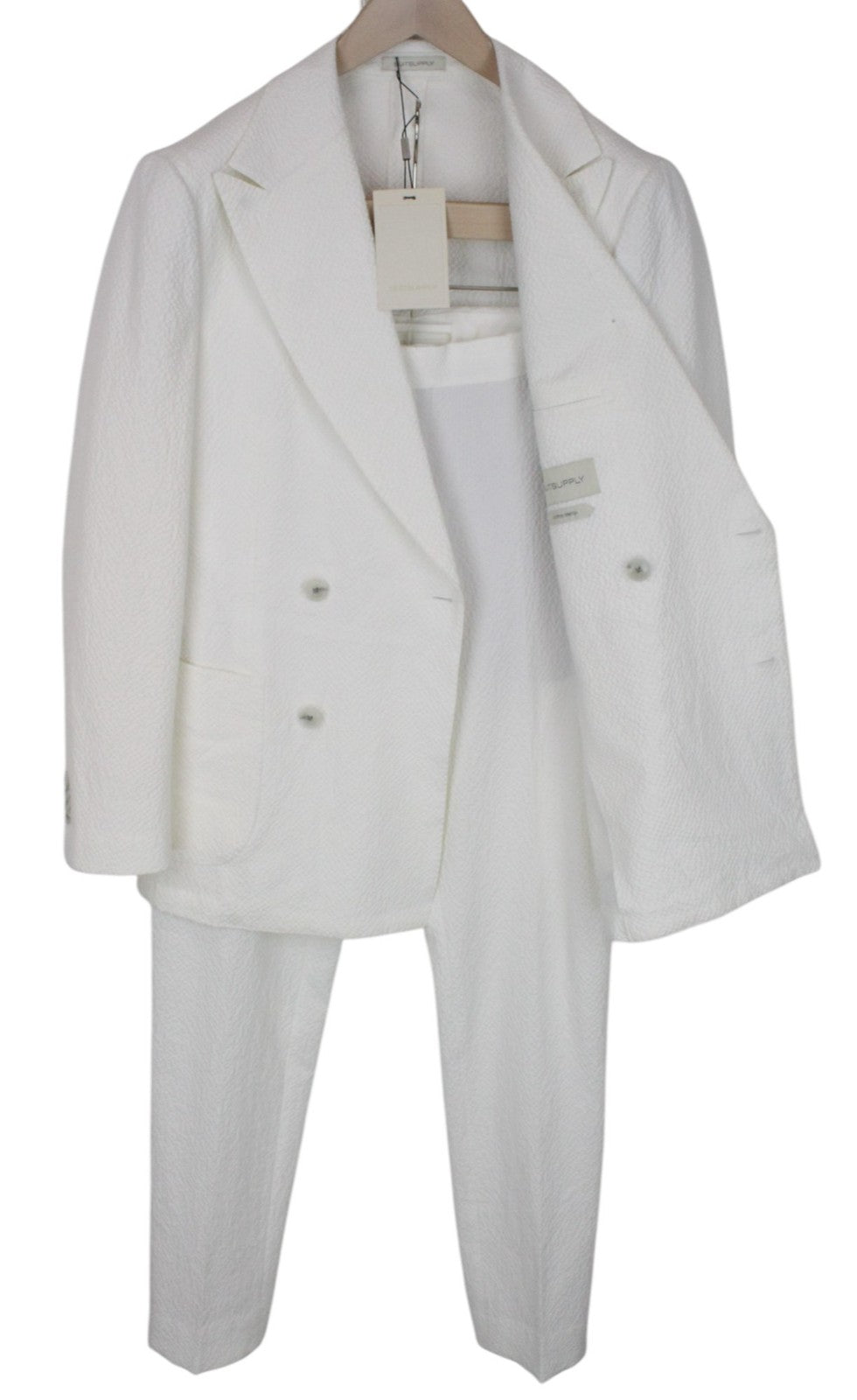 SUITSUPPLY Havana Men Suit UK38R Two-Row White 2-Piece Slim Cotton Stretch
