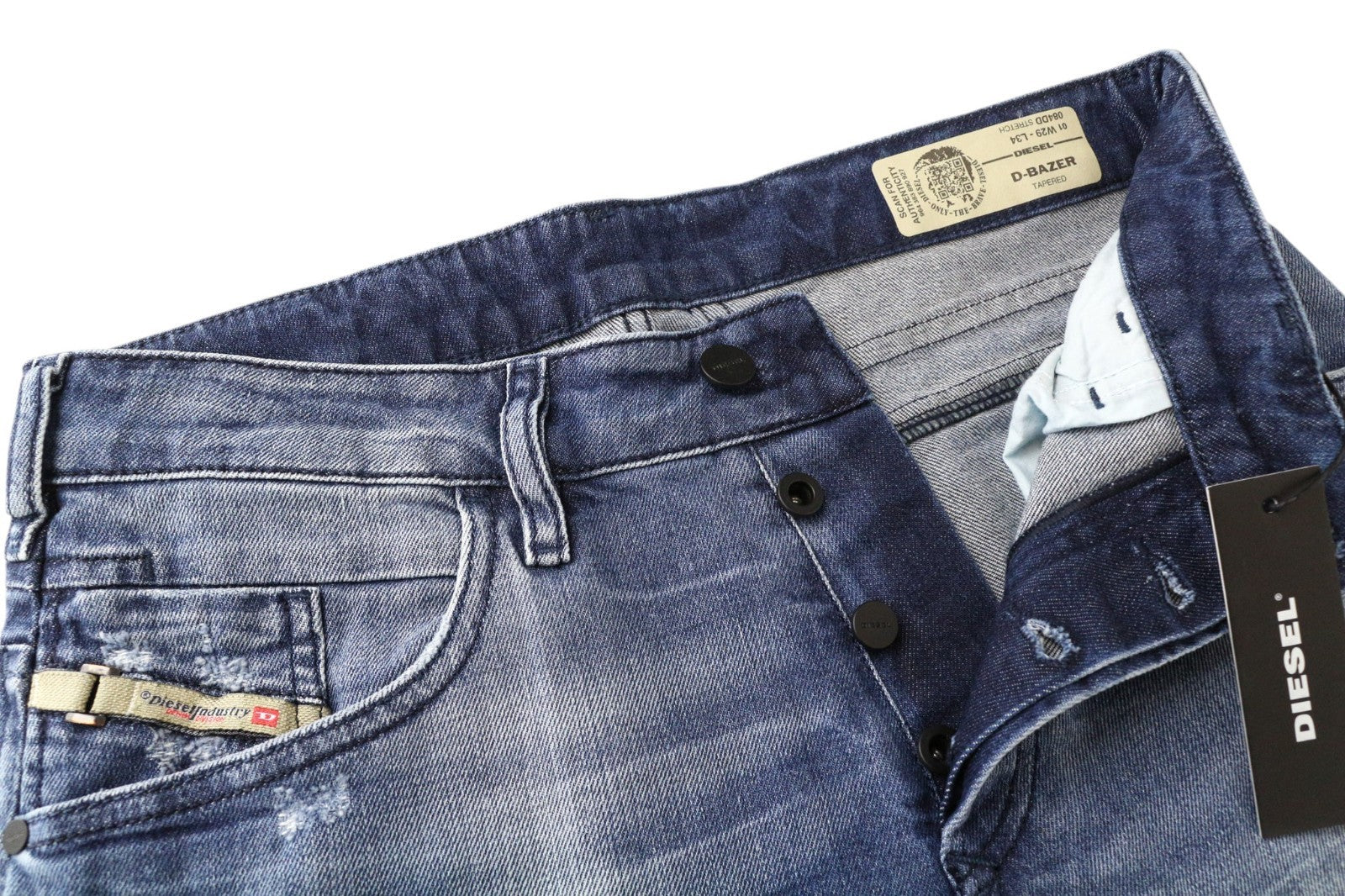 DIESEL D-Bazer 084DD Men Jeans W29/L34 Blue Stretch Tapered Cut Distressed
