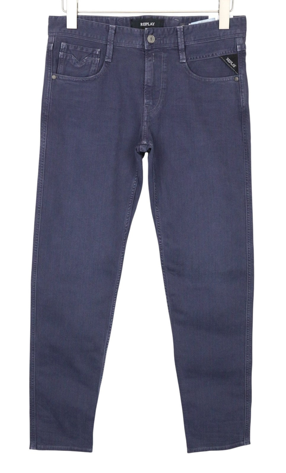 REPLAY Anbass Men Jeans W30/L34 Purple Stretch Denim Zip-Fly Slim Fitted Classic