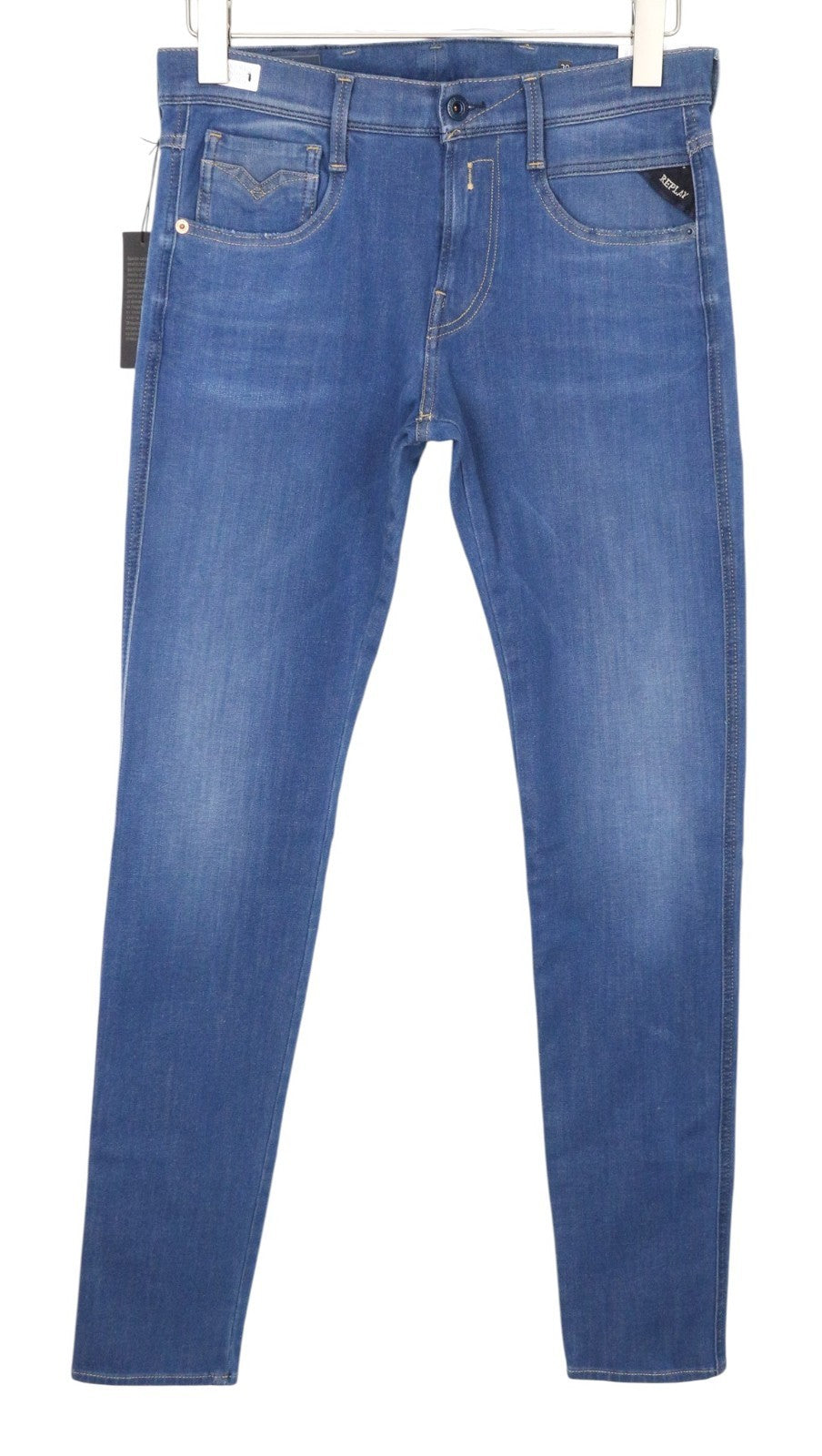 REPLAY Anbass Men Jeans W29/L34 Mid Blue Stretch Slim Fit Hyperflex+ Zippered