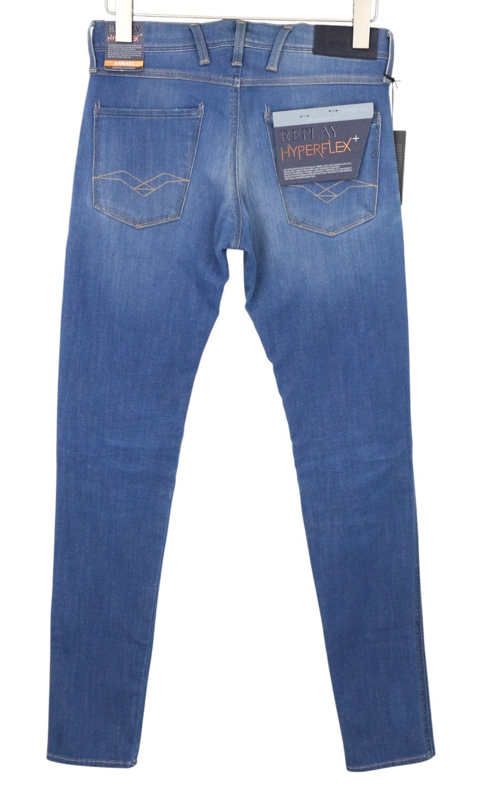 REPLAY Anbass Men Jeans W29/L34 Mid Blue Stretch Slim Fit Hyperflex+ Zippered