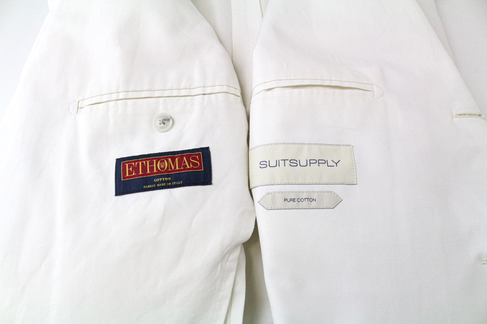SUITSUPPLY Havana Jetted Men Suit UK38R White 2-Piece Slim Pure Cotton Twill