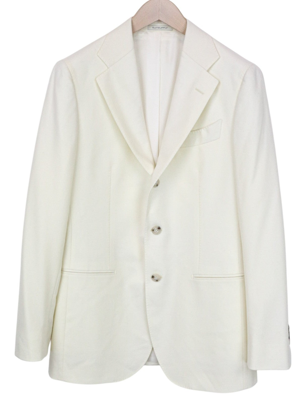 SUITSUPPLY Havana Jetted Men Suit UK38R Woollen Flannel Off-White 2-Piece Slim