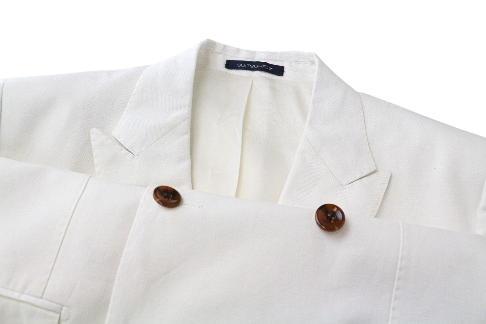 SUITSUPPLY La Spalla Men Blazer UK34R White Slim Two-Row Herringbone Linen Mix