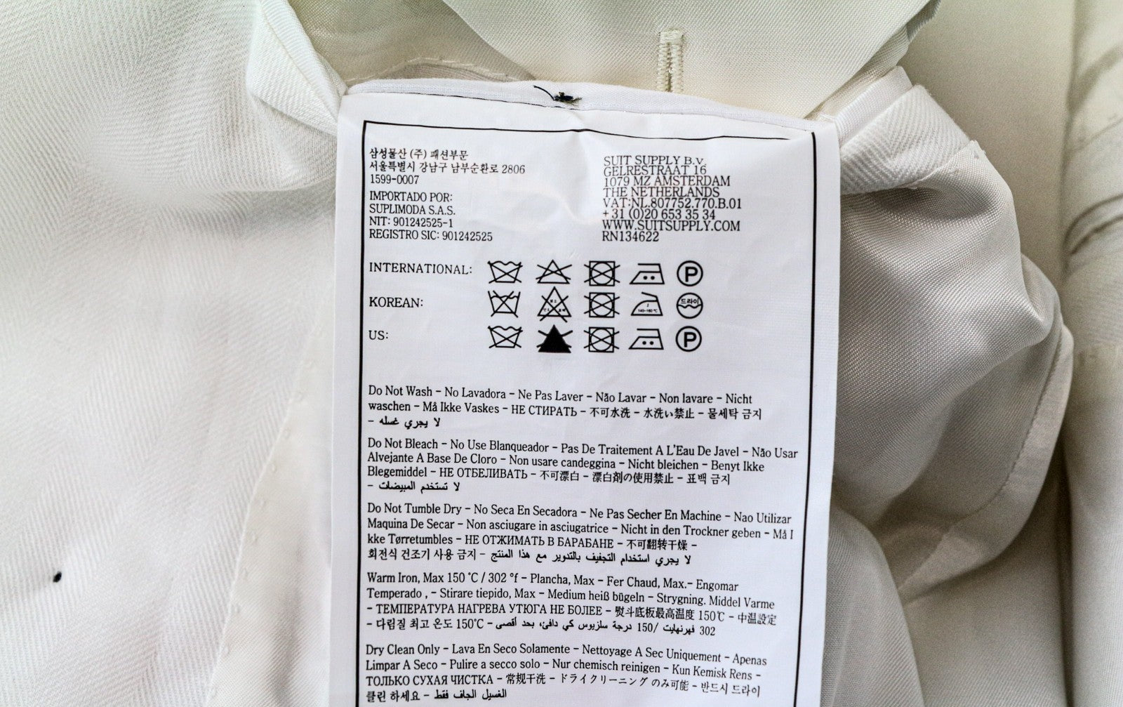 SUITSUPPLY La Spalla Men Blazer UK34R White Slim Two-Row Herringbone Linen Mix