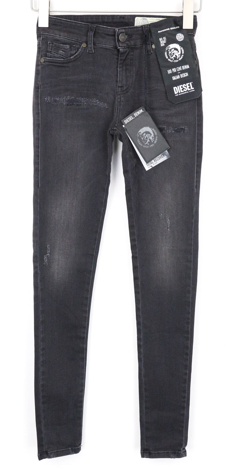 DIESEL Slandy 069GI Women Jeans W24/L32 Grey Super Slim Skinny Girls Distress