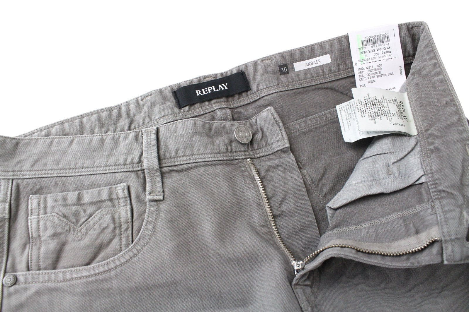 REPLAY Anbass Men Jeans W30/L32 Mid Grey Slim Fit Stretch Bull Denim Classic