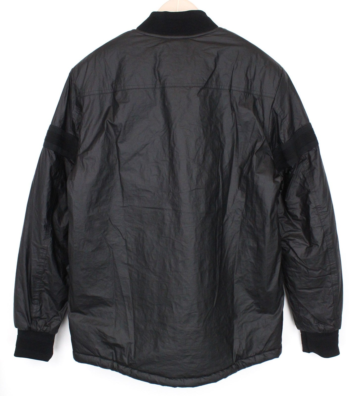 REPLAY Men Jacket L Mid-Length Black Bomber Classic Lined Patched Logo Ribbing