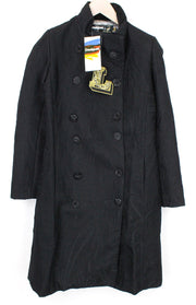 DESIGUAL Innocense Women Coat 28 M Black Two-Row Jacquard Pattern Wool