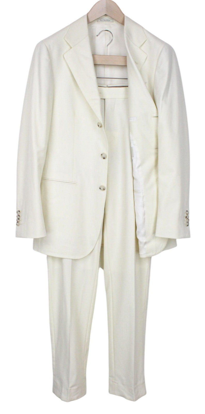 SUITSUPPLY Havana Jetted Men Suit UK38R Off-White Slim 2-Piece Wool Flannel