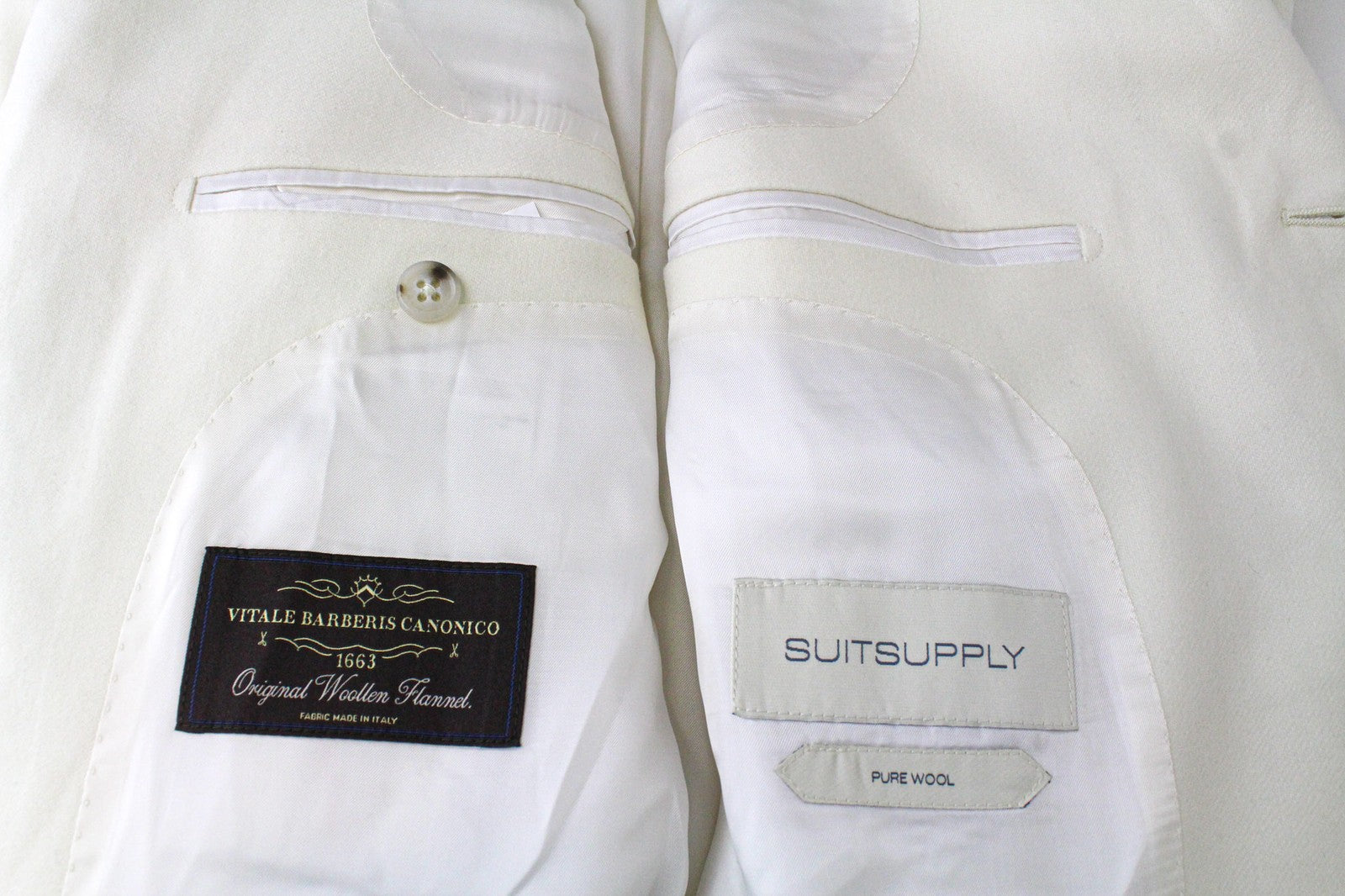 SUITSUPPLY Havana Jetted Men Suit UK38R Off-White Slim 2-Piece Wool Flannel
