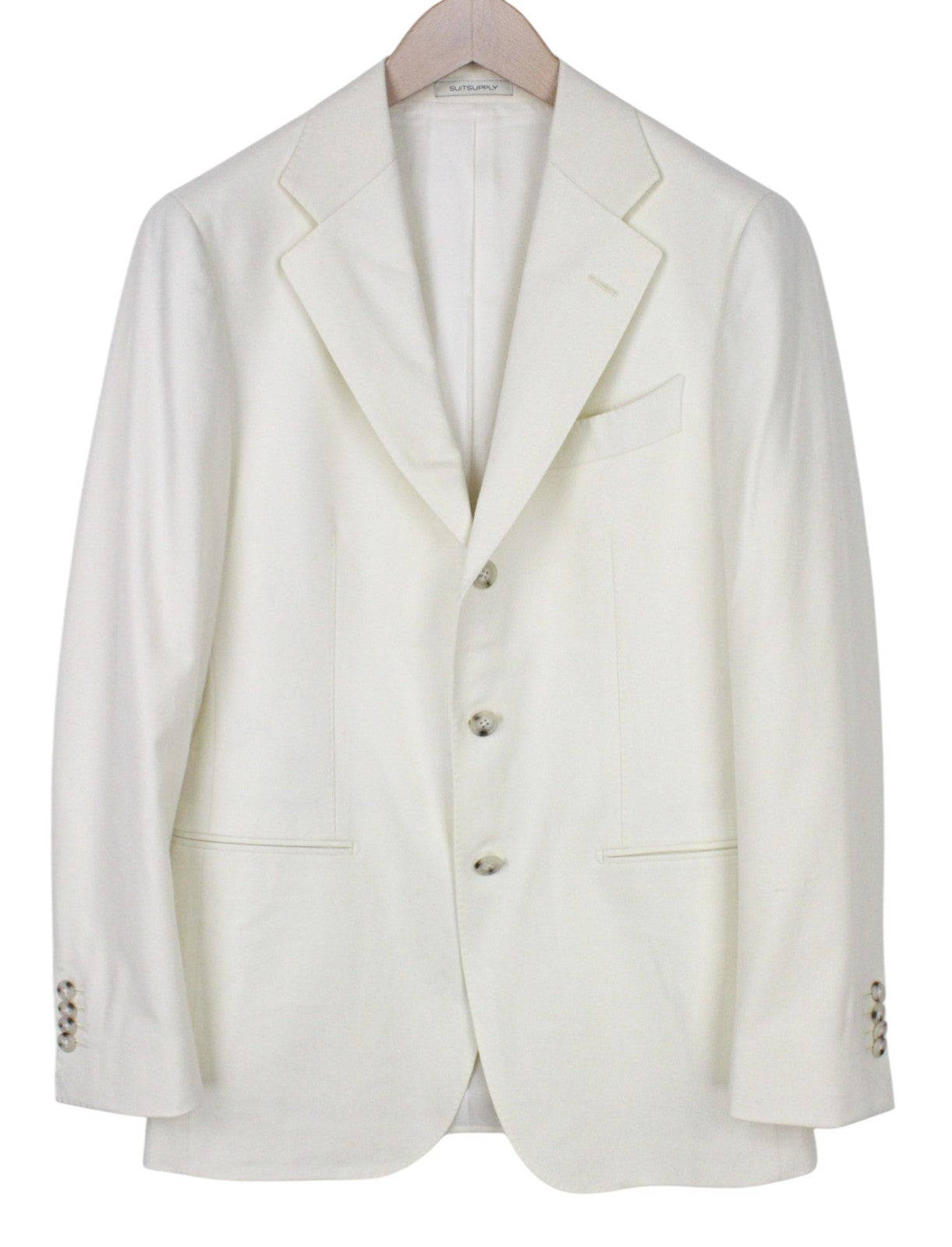 SUITSUPPLY Havana Jetted Men Suit UK38R Off-White Slim 2-Piece Wool Flannel