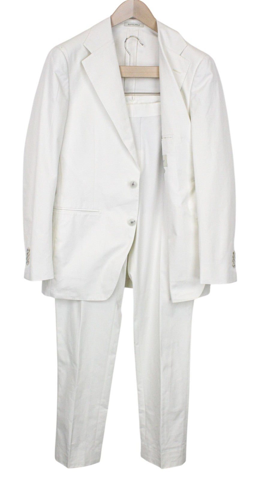 SUITSUPPLY Havana Jetted Men Suit UK38R Pure Cotton White Slim 2-Piece Unlined