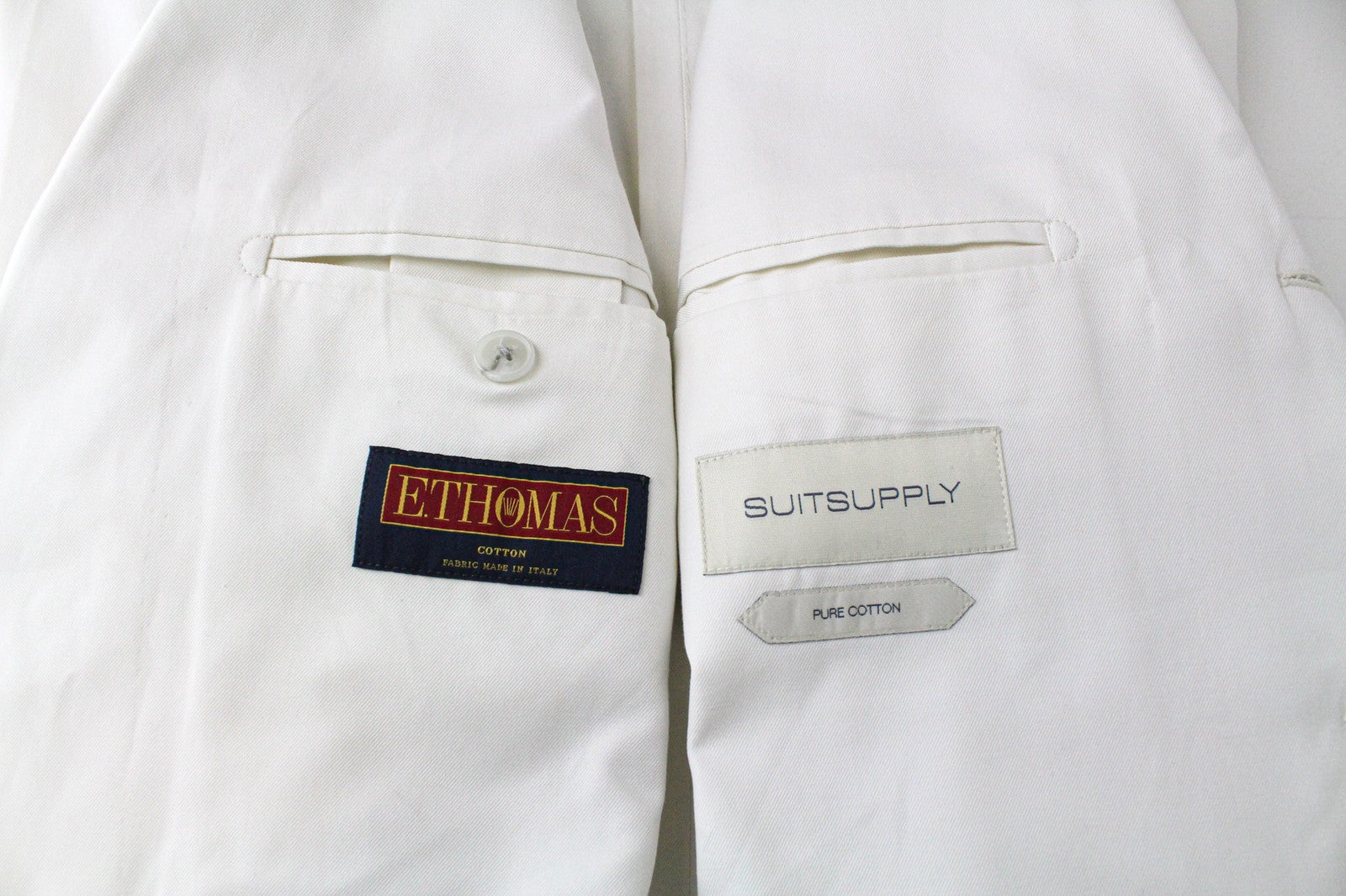SUITSUPPLY Havana Jetted Men Suit UK38R Pure Cotton White Slim 2-Piece Unlined
