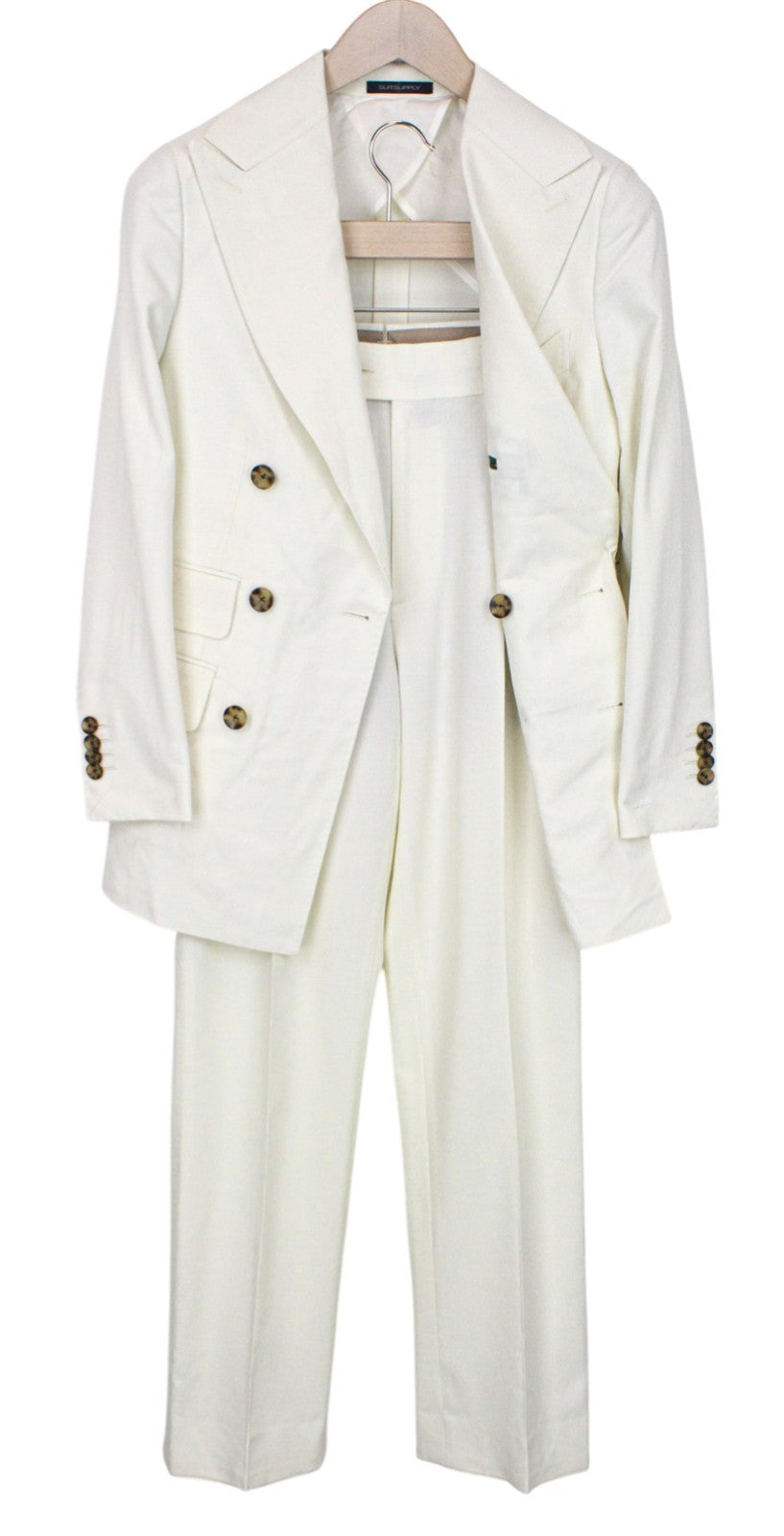 SUITSUPPLY La Spalla Men Suit UK30R Off-White Slim 2-Piece Two-Row Pure Wool