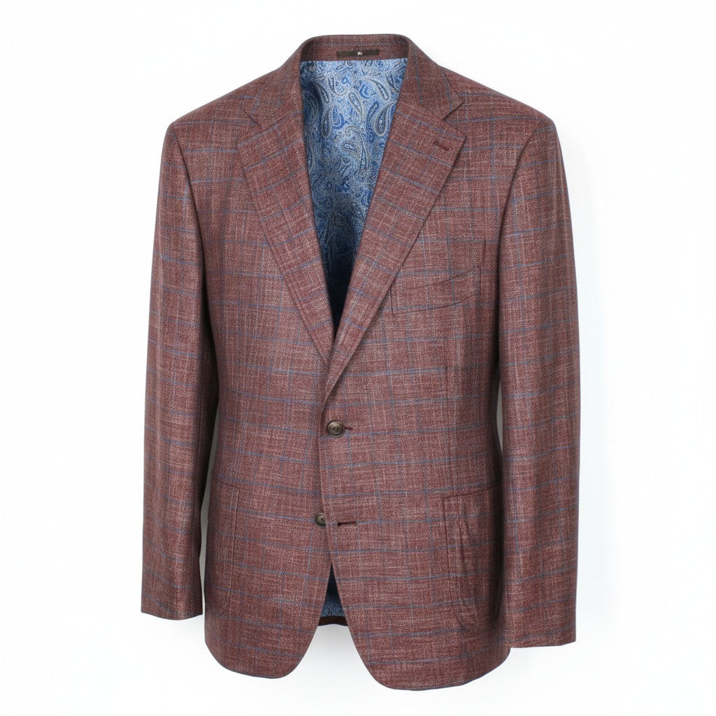 SUITSUPPLY Lazio Men Blazer UK58R Red Slim Formal Checked Half-Lined Bamboo