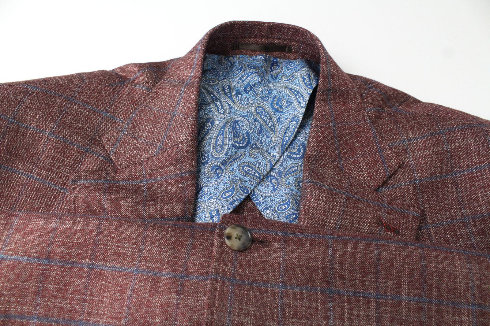 SUITSUPPLY Lazio Men Blazer UK58R Red Slim Formal Checked Half-Lined Bamboo