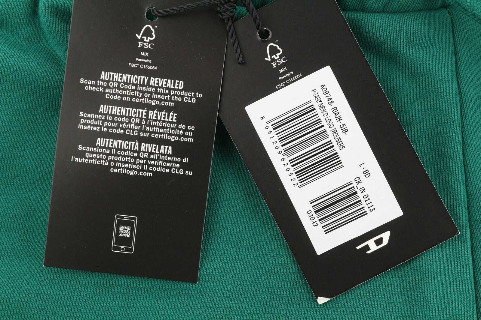 DIESEL P-Tary New D Logo Men Trousers L Green Drawstring Waist Sweatpants